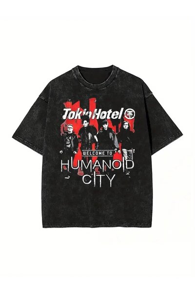 Le Savu Washable Tokio Hotel Printed Unisex Oversize Vintage T-Shirt