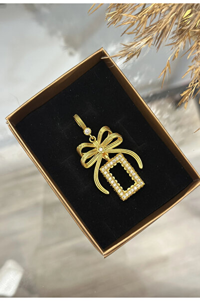 takinintonlari Gram Altın Çerçeveli Fiyonk Kolye Ucu