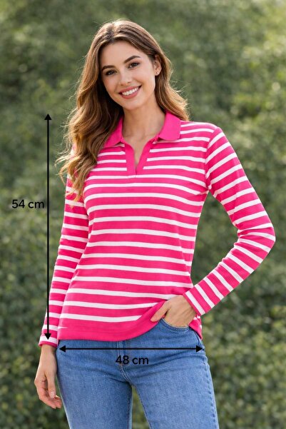 LocaMz    Women's Polo Neck Striped Knitwear Sweater