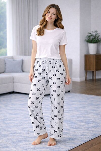 LİLA İÇ GİYİM Cotton Thin Breathable Fabric Ribbon Waist Detail Printed Women...