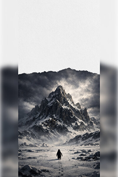 Universal Nihilist Penguin Minimalist Penguen Ve Karlı Dağlar Tasarımlı Dekor...