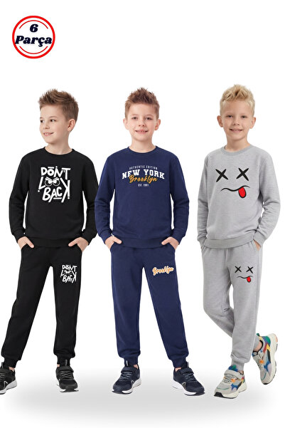 FYK KİDS Set de trening pentru băieți, 6 piese, cu guler rotund și imprimeu, ...