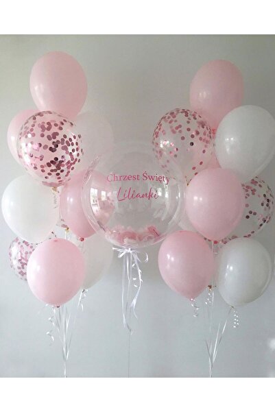 Çemrek Süs Parti Pink White Transparent Bobo Balloon Bundle Set 21 Pieces