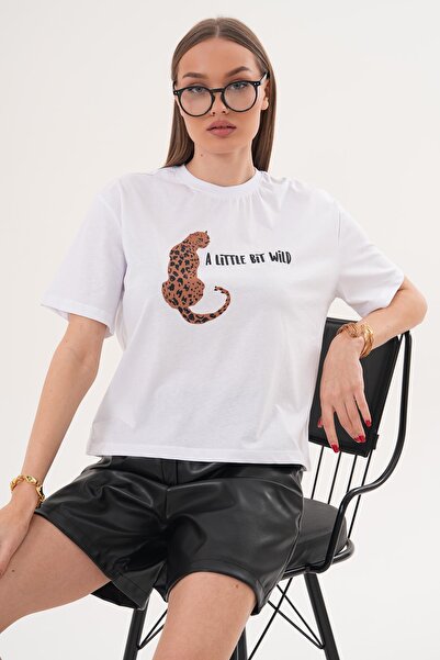 ŞİMAL Women's Print Detailed Crew Neck Oversize T-Shirt - 260146