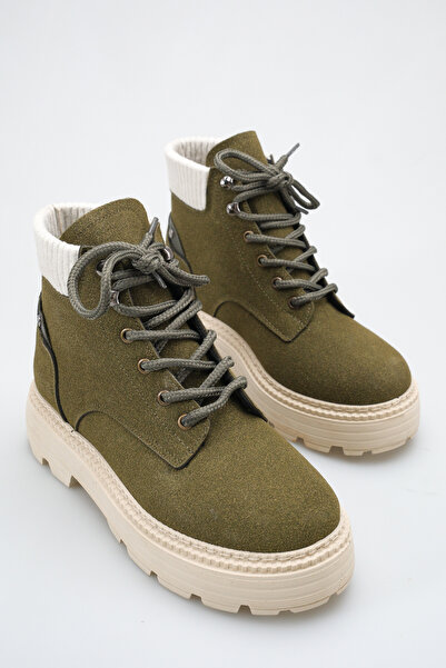 Solo Bag Women's New Season Flat Lace-Up Elastic Green Suede Daily Comfortabl...