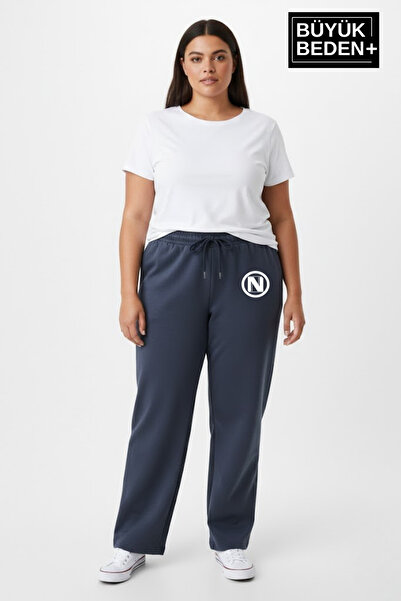 Superlife Women's Large Size N Logo Printed Relaxed Fit Patchwork Slim Sweatp...