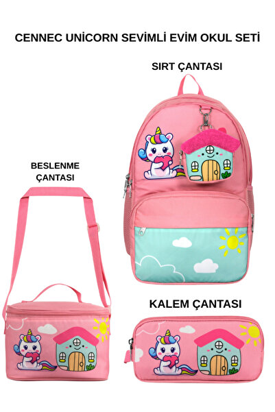 ÜMİT ÇANTA Cennec Unicorn Cute Home Set 3-Piece Set – Backpack, Lunch Box, an...