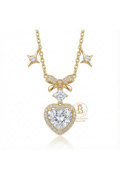 Black Season Romantic necklace studded with a bow and heart design |