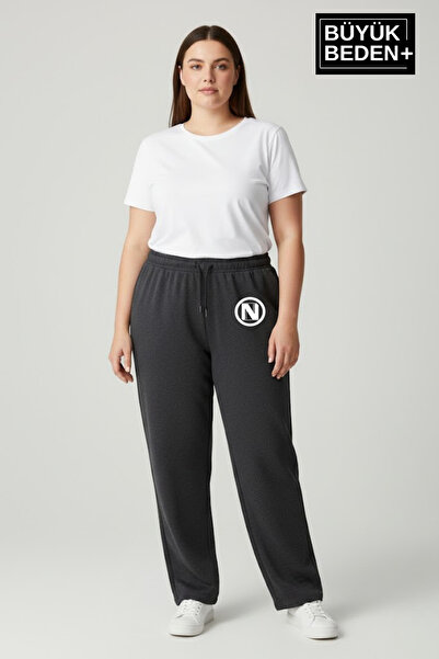 Superlife Women's Large Size N Logo Printed Relaxed Fit Patchwork Slim Sweatp...