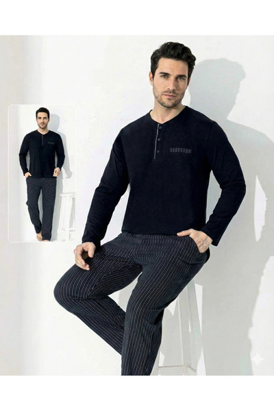 ALFA AKSESUAR 03 Boyraz 0690 men's long sleeve combed cotton pajama set