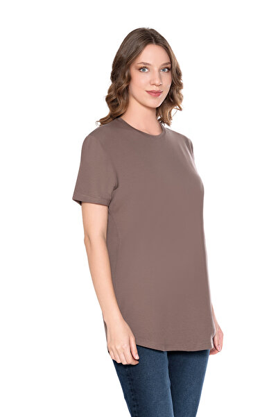 Belinay 8007 Modal-Pamuk Bisiklet Yaka Oversize Uzun Kadın T-shirt