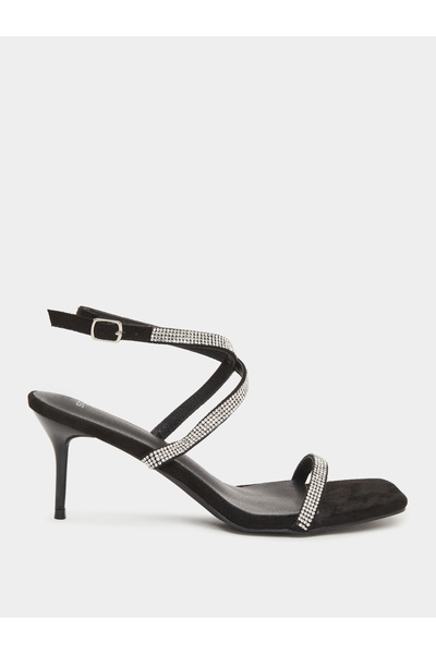 Styli Women Black Embellished Ankle Strap Sandals