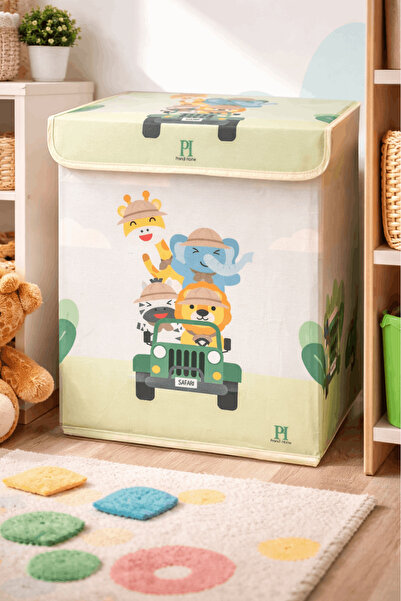 PH Prendi Home Safari Desenli Çok Amaçlı Kapaklı Oyuncak Çamaşır Saklama Kutu...