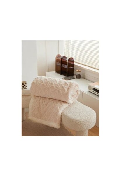 E EFRALL Blanket with fleece for double bed, knitted model, 230x250cm - cream...