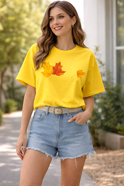 ArtYus Autumn Leaf Printed Cotton Relaxed Fit Round Neck Unisex T-Shirt