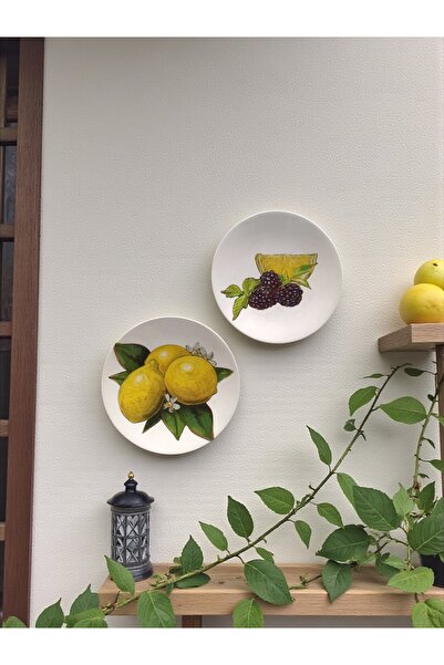 unique florya 2'li Set Duvar Tabağı Küçük Boy Limon Temalı Dekoratif Mutfak D...