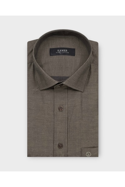 KAMER Regular Fit 100% Cotton Long Sleeve Classic Collar Solid Green Shirt 3589Y