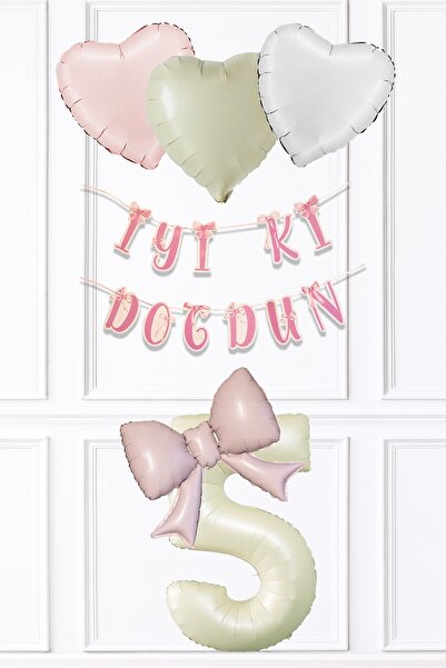 PEKSHOP Pink Bow Concept Birthday Balloon Set Set223