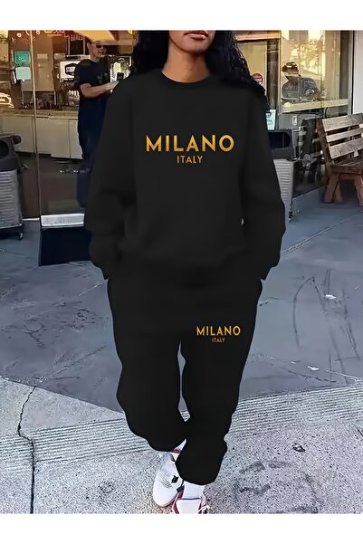 mercoledi Women's Printed Crew Neck Top Jogger Bottom Tracksuit Set