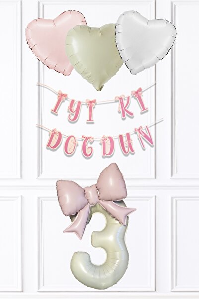 PEKSHOP Pink Bow Concept Birthday Balloon Set Set223