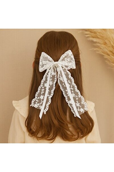 Mixbo Hair Clip, Lace and Satin, White
