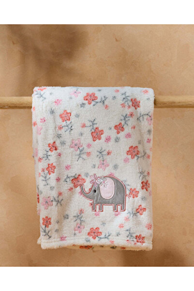 REDTAG بطانية فلانيل بيضاء مزينة برسومات فيل صغير وتفاصيل مطرزة