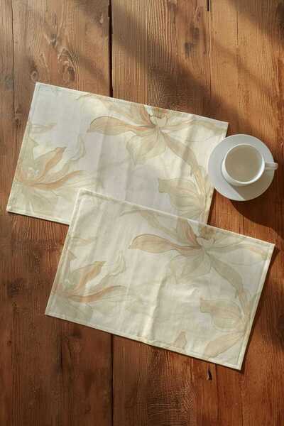 QueenHome Floral Patterned 2-Piece American Placemat - 30X 45 cm Natural Tone...