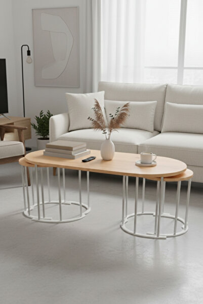 ZİGON SEHPA TAKIMI MOBİLYA 2+1 OVAL ORTA SEHPA