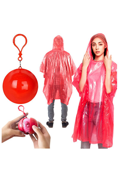 Three top online Raincoat Cloak with Ball Keychain Red