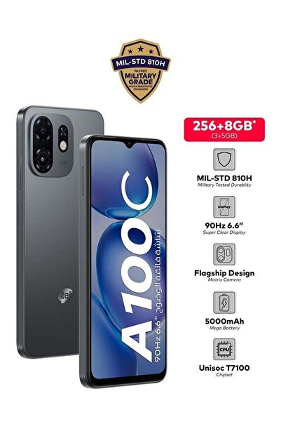 İtel A100C Pure Black Dual SIM 3+5GB RAM 256GB 4G- Middle East Version