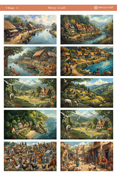 MirayDesign 1 Sheet of Village Themed Stickers – Journal & Planner (12×17 cm)