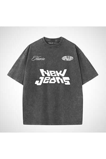 Le Savu Washable New Jeans Printed Unisex Oversize Vintage T-Shirt