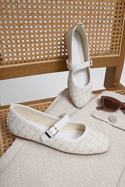 Tonny Black Women's White Women's Casual Ballerinas with Top Belt and Buckle