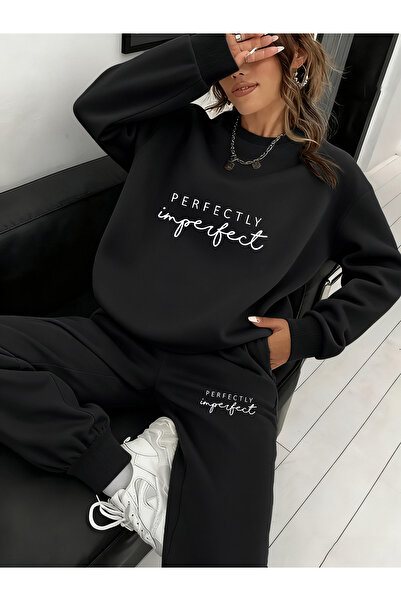 mercoledi Women's Printed Crew Neck Top Jogger Bottom Tracksuit Set Oversize