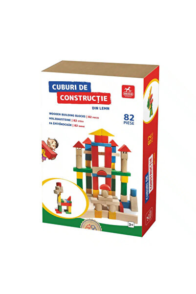D-Toys Cuburi de construcție colorate din lemn, 82 piese