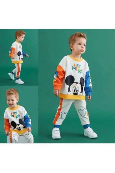 MİNİK MODA EVİ Boys' Mickey Printed Colorful Tracksuit Set – Sweatshirt and P...