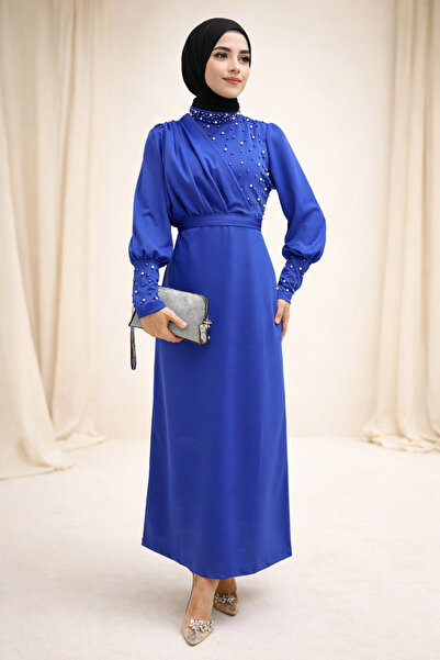 Kirazgym Pearl Detailed Long Dress with Belt - Saks