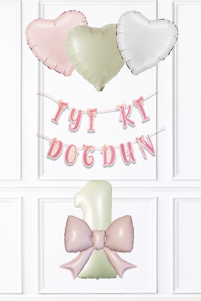 PEKSHOP Pembe Fiyonk Konsept Doğum Günü Balon Seti Set223