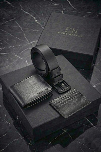 Duke Nickle Men's Black Leather Wallet Card Holder Belt Boxed Stylish Gift Set