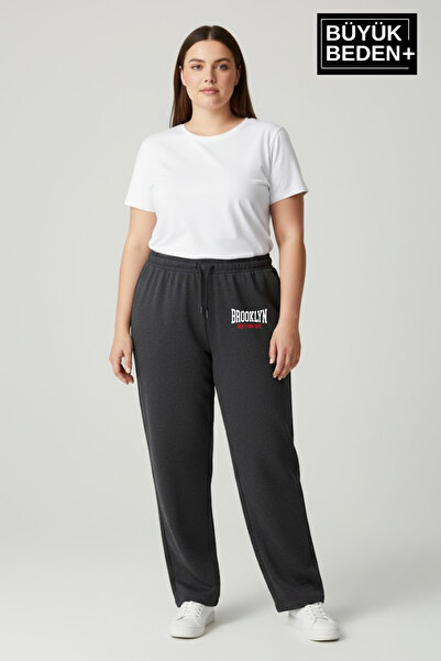 Superlife Women's Plus Size Brooklyn 1970 Printed Leg Patchwork Slim Sweatpan...