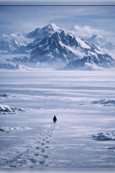 Universal Nihilist Penguin Minimalist Penguen Ve Karlı Dağlar Tasarımlı Dekor...