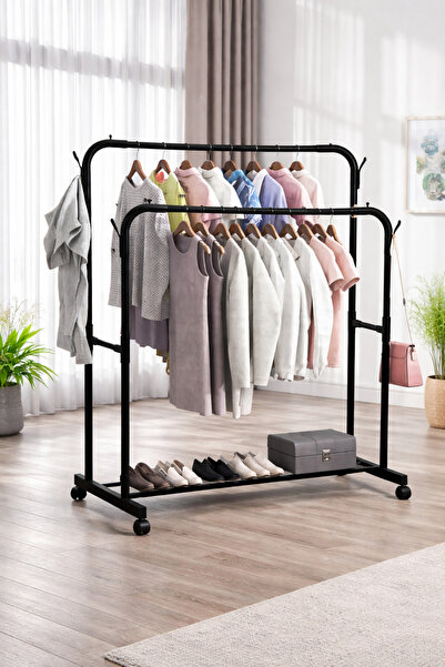 Otto Double rack clothes dryer, metal, with wheels, 35 kg, 110x42x143 cm – Black