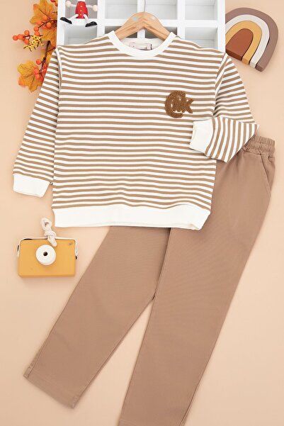 CUBBUX Striped Boys' Suit - Set of 2 with Linen Trousers and Elastic Waistband