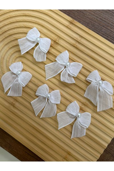 E Elmas Linen Ribbon Bow with Pearls 25 Pieces