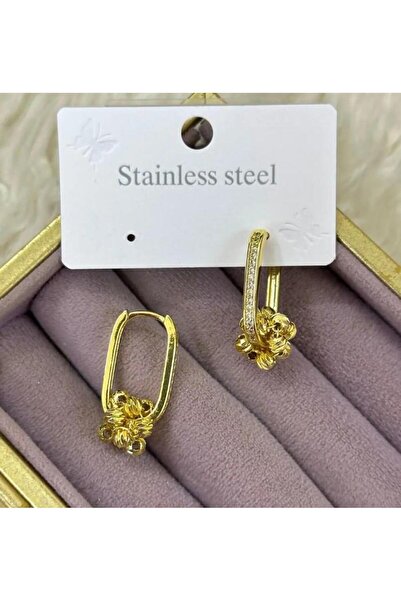 Septemmart Gold Color Zircon Stone Dorika Ball Harness Detailed Ellipse Earrings