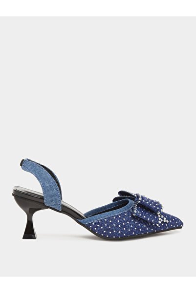 Take Two By Styli Women Blue Denim Slingback Kitten Heel Sandals