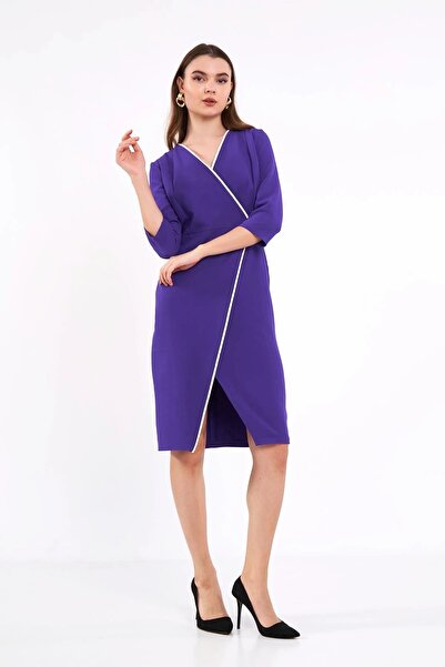 Swass Elena Stone Detailed Double-Breasted Purple Dress