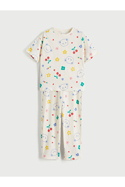 LC Waikiki Rmz Gi̇yi̇m Farkiyla Zero Roba Collar Girls' Pajama Set