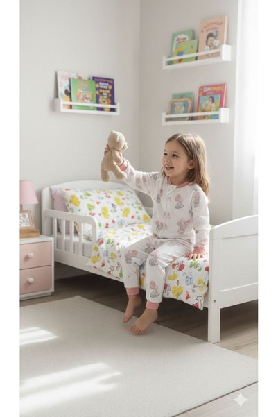 ÖZLEM BEBE Pink Teddy Bear Balloon Patterned Certified Fabric Flannel Children's 1 Tog Sleeping Bag for Ages 7-16