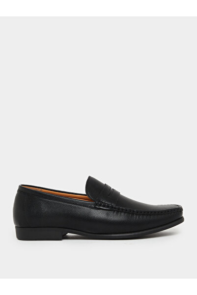 Styli Men Black Leather Formal Loafers